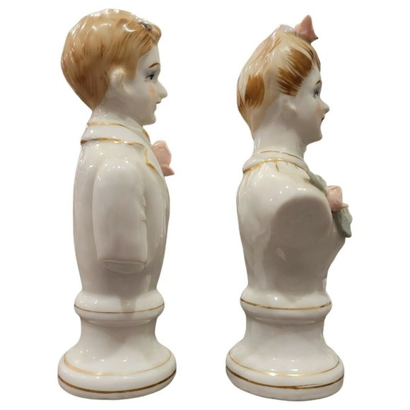 Vintage Bone China Flower Couple Figurines Hand Painted w Gold Accents Set of 2 - Picture 4 of 11